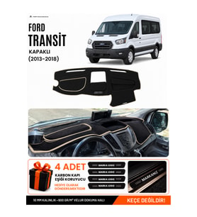FORD TRANSİT KAPAKLI (2013-2018) Uyumlu Torpido Örtüsü Torpido Kılıfı - Siyah Bej