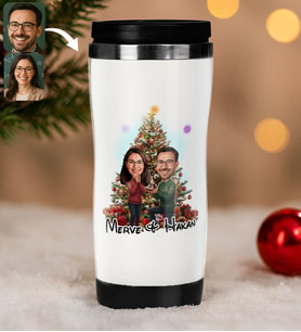 BK Gift Kişiye Özel Sevgili Yılbaşı Karikatürlü Çelik Termos Bardak - 12, Yılbaşı Hediyesi, Yeni Yıl Hediyesi