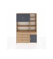 Arges Dolap 9 Raflı 5 Çekmeceli 3 Kapaklı 132x30x195 Çam-Antrasit/Çam