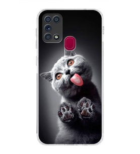 PrintiFy Samsung Galaxy M31 ile Uyumlu Kedi 2 Kamera Korumalı Şeffaf Kılıf
