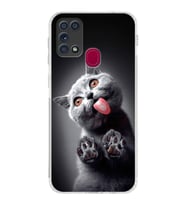 PrintiFy Samsung Galaxy M31 ile Uyumlu Kedi 2 Kamera Korumalı Şeffaf Kılıf