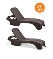Omnipazar SY-2536 Kahverengi Brezza Royal Rattan Lüks Şezlong 2'li Set