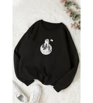 Unisex Astronot Bisiklet Yaka Sweatshirt (Siyah)