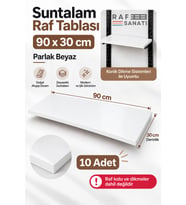 10 Adet - 90x30 cm Suntalam Mağaza Rafı Beyaz Geniş Ahşap Raf Tablası Konik Dikme Uyumlu