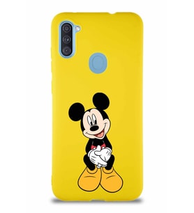 Samsung Galaxy A11 Soft Premier Kapak Mickey Mouse-A Tasarımlı Silikon Kılıf - Sarı (Şeffaf)