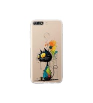 Huawei Y7 2018 ile Uyumlu Splash Kedi Tasarımlı Şeffaf Silikon Kılıf