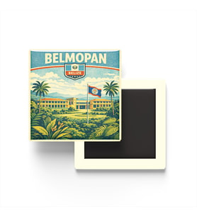 Retro Belize Belmopan Şehri Temalı Vintage Buzdolap Magneti – 9x9 cm