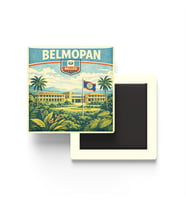 Retro Belize Belmopan Şehri Temalı Vintage Buzdolap Magneti – 9x9 cm