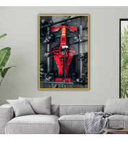 Metal Çerçeveli Temperli Cam Tablo Ferrari Formula 1 Görseli (Gold)