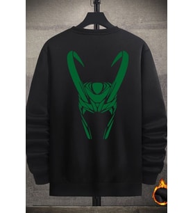 Unisex Floki Baskılı Bisiklet Yaka Sweatshirt (Siyah)