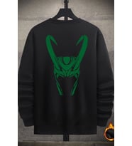 Unisex Floki Baskılı Bisiklet Yaka Sweatshirt (Siyah)