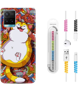 Vivo Y11S Y21S Y20 Y20S Y70 Kılıf Kablo Koruma Spiral Silikon Tombul Kedi 1739
