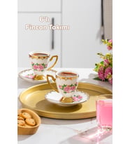 Porsima 3188 Rosemary 12 Parça Yaldızlı Porselen Türk Kahve Fincan Takımı
