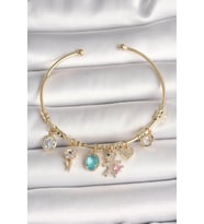 Pirinç Gold Renk Sallantı Zirkon Taşlı AYıcık Figür Kalp Detay Charm Kadın Bileklik - TJ-BB6894