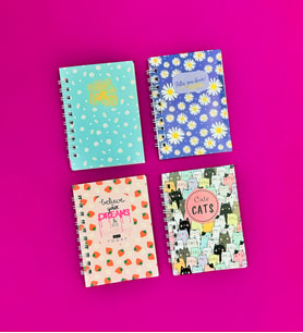 Mini 4'lü Renkli Desenli Spiralli Defter