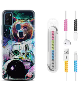 Samsung M21 M22 M23 M30 M31S M32 Kılıf Kablo Koruma Spiral Silikon Astronot Panda 1755