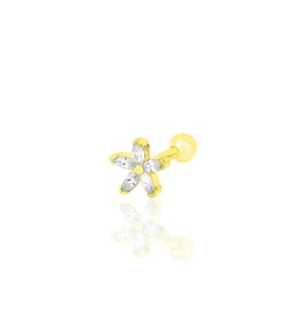 Gümüş altın yaldızlı zirkon taşlı çiçek modeli Tragus helix Piercing küpe