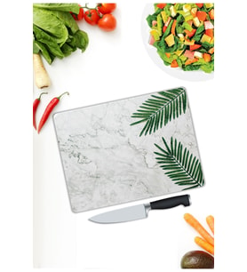 Beyaz Mermer Görünümlü Cam Kesme  ve Sunum Tahtası 25 Cm X 35 Cm