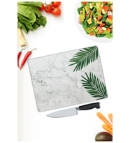 Beyaz Mermer Görünümlü Cam Kesme  ve Sunum Tahtası 25 Cm X 35 Cm