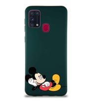 Samsung Galaxy M31 Soft Premier Kapak Mickey Mouse-F Tasarımlı Silikon Kılıf - Yeşil (Şeffaf)