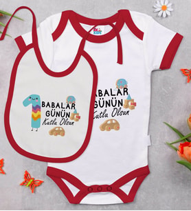 BK Kids İlk Babalar Günü Tasarımlı Kırmızı Bebek Body Zıbın ve Mama Önlüğü Hediye Seti-4