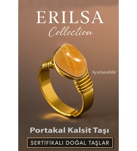 Sertifikalı Doğal Portakal Kalsit Taşı Yüzük – Kalın Tımbıl Kasa Gold Renk Ayarlanabilir (Çok Renkli)