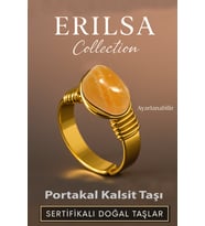 Sertifikalı Doğal Portakal Kalsit Taşı Yüzük – Kalın Tımbıl Kasa Gold Renk Ayarlanabilir (Çok Renkli)