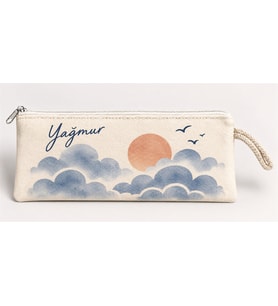 Kişiye Özel Bulutlu Gün Batımı Baskılı Fermuarlı Clutch El Çantası Makyaj Çantası