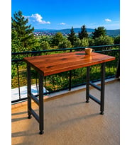 KUMİ Kumi Masif Ahşap Bar Masası 85 cm Yüksek Metal Profil Ayaklı Mutfak Yemek Kafe Bistro Çalışma Masası