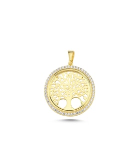 Taşlı Ağaç Altın Kaplama Kolye Ucu KLU4 (Gold)