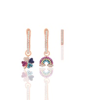 Gümüş rose zirkon taşlı yonca, gök kuşağı kombin üçlü küpe seti SGTL11641ROSE