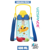 Uzspace Pipetli 680 Ml Boyun Askılı Tritan Çocuk Su Matarası -Kutulu- FFUZ2202680  (Mavi)