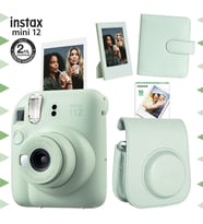 Instax mini 12 Yeşil Fotoğraf Makinesi-10'lu Film-Çerçeve-Kare Albüm ve Deri Kılıf Seti