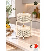 River World Tekerleksiz Rengi Krem Açılabilen 2 Katlı Çok Amaçlı Metal Raf Mutfak, Balkon, Kiler