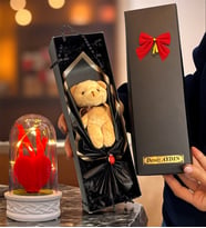 Size Özel İsimli Kutuda Kahve Peluş Ayıcık ve Led Işıklı Biblolu Fanus (Model 3)