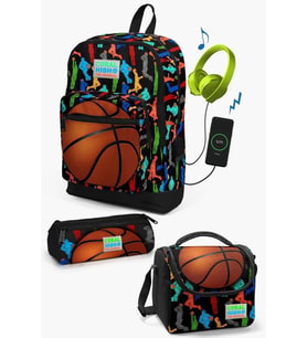 Coral High Kids Siyah Basketbol Desenli USB'li 3’lü Okul Çanta Seti - Erkek Çocuk