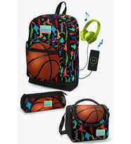 Coral High Kids Siyah Basketbol Desenli USB'li 3’lü Okul Çanta Seti - Erkek Çocuk