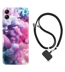 Samsung Galaxy A04E Kılıf Resimli Boyun Askılı İpli Desenli Silikon Pink Cloud 1305