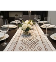 %100 El Yapımı Bakır Tel İşlemeli Masa Örtüsü Runner – Ankara Tül Tel Kırma Sanatı 142x33 cm