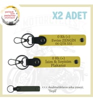Biker Tarzına, İsim Plaka ve 0 Rh (+) Kan Grubu Yazılı Özel Anlamlı Hediye 2'li Anahtarlık, Sarı-Ysl (Çok Renkli)