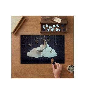 Ay Bulut Yıldızlar Tasarımı 240 parça Ahşap Puzzle Ahşap Kutuda MP08803
