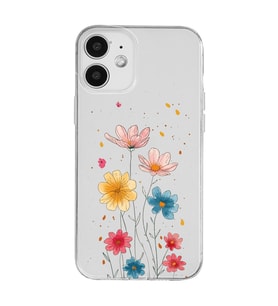 Iphone 12 Uyumlu Çiçek Tasarımlı Şeffaf Telefon Kılıfı
