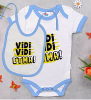 BK Kids Vidi Vidi Etma Tasarımlı Mavi Bebek Body Zıbın ve Mama Önlüğü Hediye Seti-1