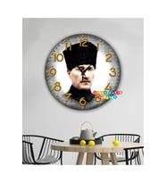 Ahşap Atatürk temalı RETRO TASARIM Dekoratif duvar Saati dijital uv baskı (Çok Renkli)