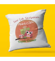 Kişiye Özel Seviyorum Anneciğim 3 Tasarımlı   Saten Kare Yastık (Beyaz)