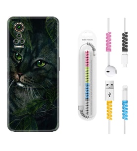 General Mobile GM 21 Pro GM 22 Pro Plus Kılıf Kablo Koruma Spiral Silikon Flowers Cat 1345