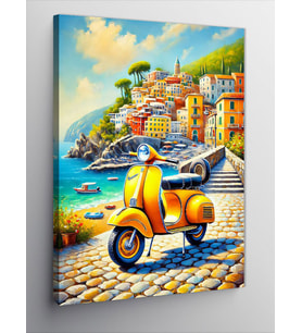 Kanvas Tablo Sarı Vespa ve Akdeniz Sokakları