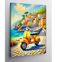 Kanvas Tablo Sarı Vespa ve Akdeniz Sokakları