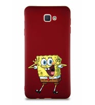 Samsung Galaxy J7 Prime Soft Premier Kapak Sünger Bob Tasarımlı Silikon Kılıf - Mürdüm (Şeffaf)
