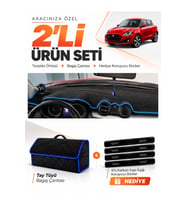 e-biz SUZUKI SWİFT (2017-2020) Uyumlu Torpido Örtüsü + Tay Tüyü Bagaj Çantası - Siyah-Mavi - SZ003